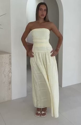 Bittersweet Babe Strapless Broderie Maxi Dress Butter