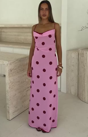 Peony Pop Maxi Dress Pink Polka Dot