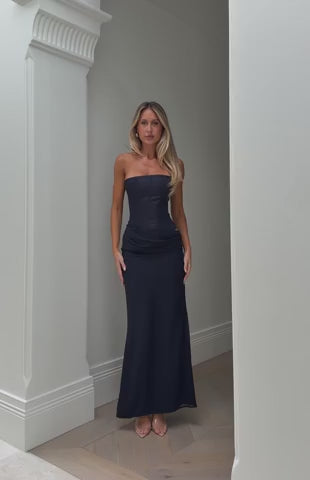 Peach Fizz Strapless Maxi Dress Navy