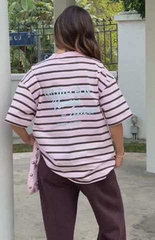 Verano Sixteen Viola Oversized Tee Pink Stripe