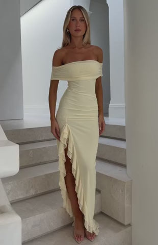 Icon In Motion Off Shoulder Maxi Dress Lemon