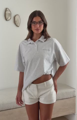 Pure Intent Oversized Short Sleeve Polo Shirt Grey Marle