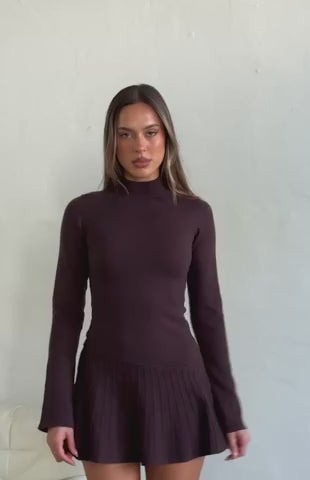 Forever Her Long Sleeve Mini Dress Chocolate