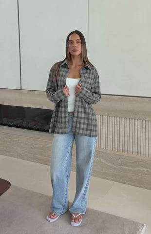 At First Light Button Up Shirt Blue/Grey Check