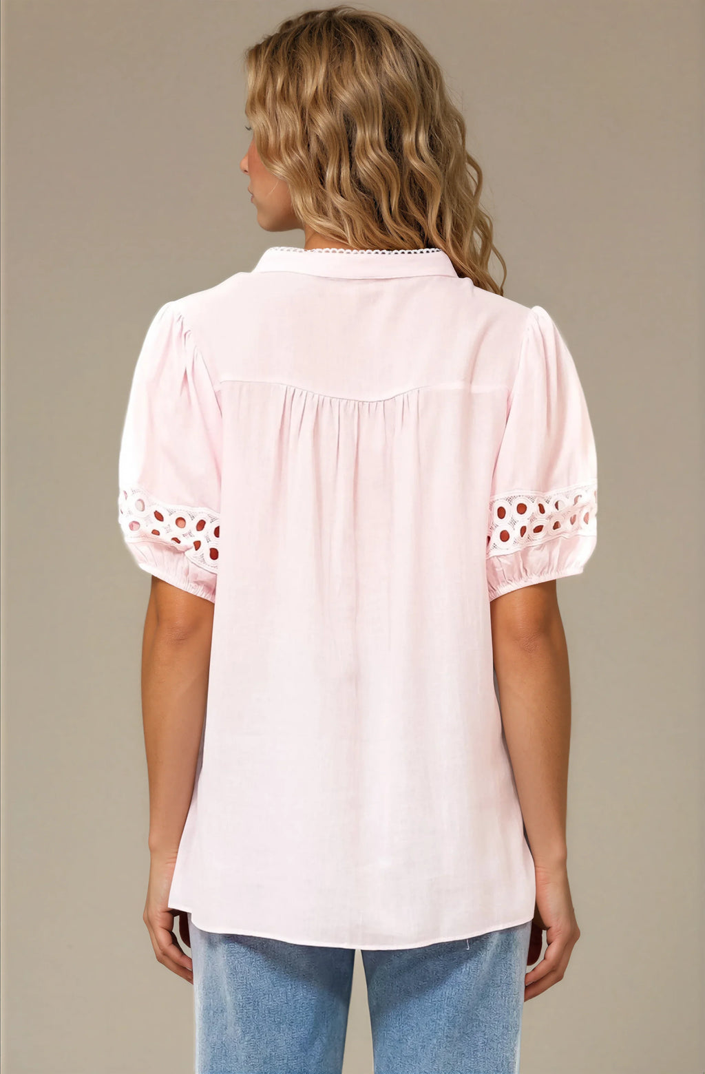 Alenna Shirt - Mandarin Collar Cut Out Detailed Short Sleeve Button Down in Pink