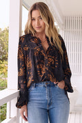 JAASE - Eliza Blouse: Frill Collar Button Down Lace Detailed Blouse in Milan Print