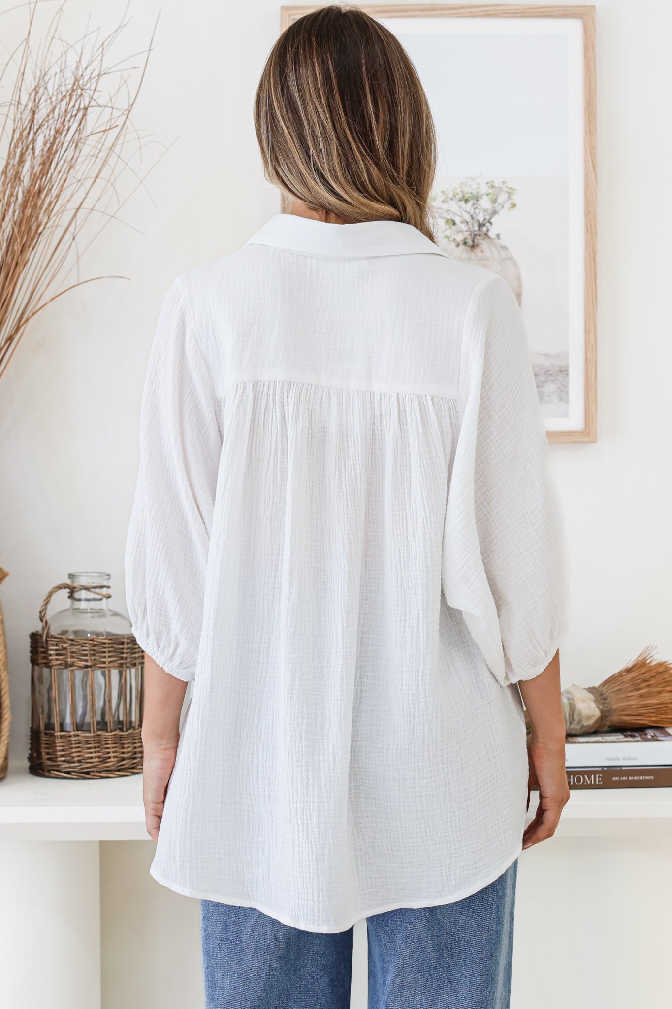 Samsara Shirt - Collared Oversized Button Down with Balloon Sleeves in White