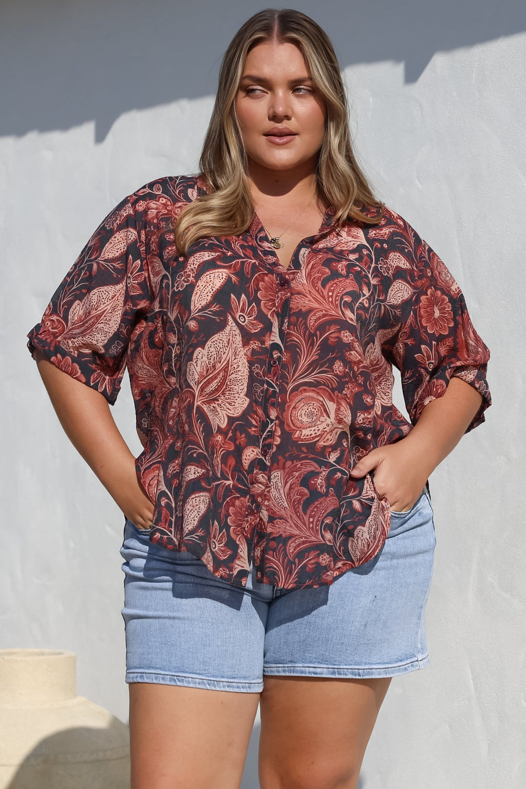 Shelly Shirt - Collared Button Down Shirt in Narah Print