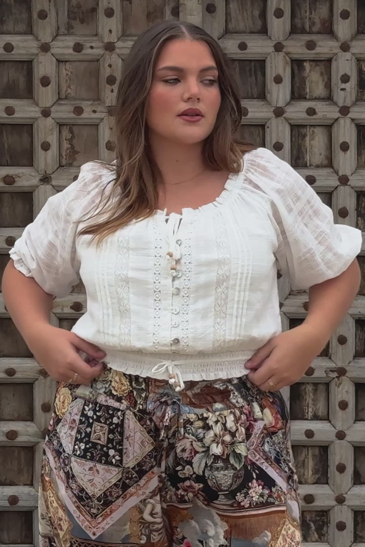 Nadiya Crop - Adjustable Neck and Hemline Crop Top with Pleating Details in White