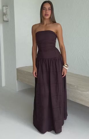 Bittersweet Babe Strapless Broderie Maxi Dress Chocolate