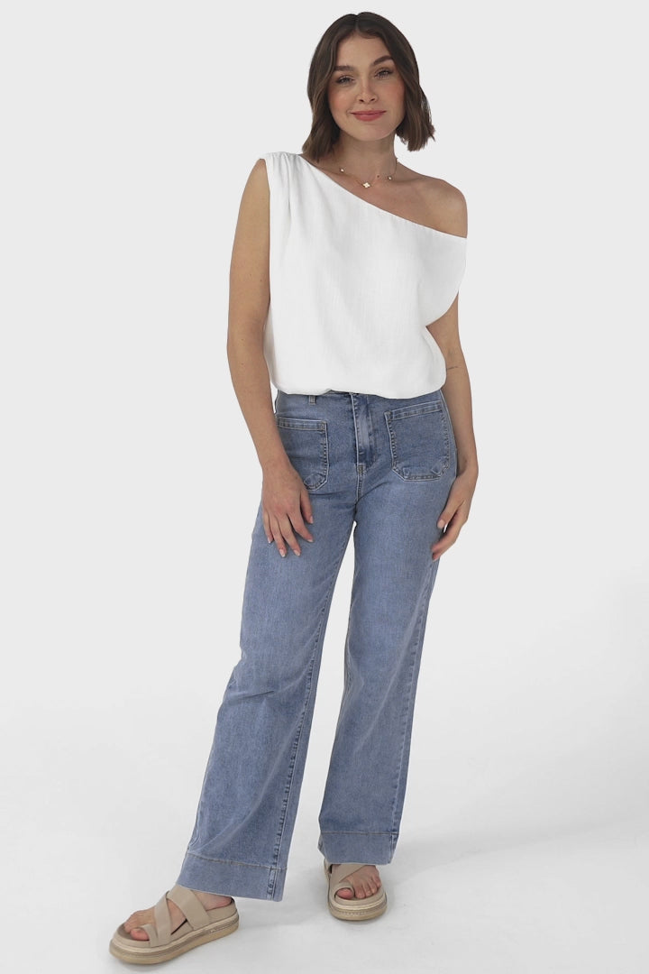 Rielle Top - One Shoulder Asymmetric Bodysuit in White