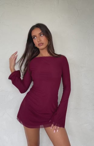 Excuse Me Miss Long Sleeve Mini Dress Wine
