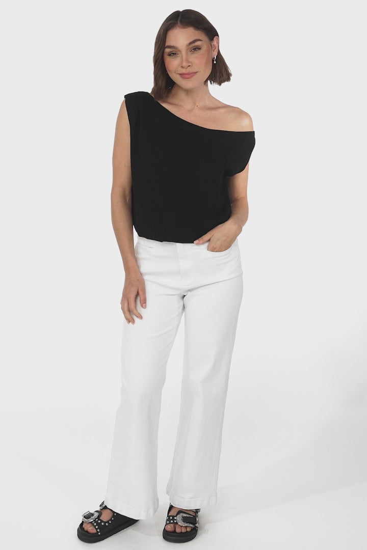Rielle Top - One Shoulder Asymmetric Bodysuit in Black