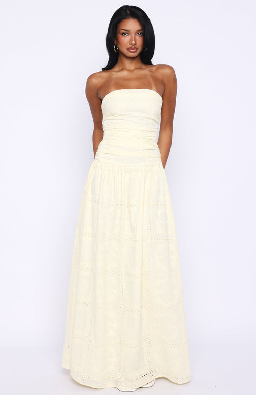 Bittersweet Babe Strapless Broderie Maxi Dress Butter