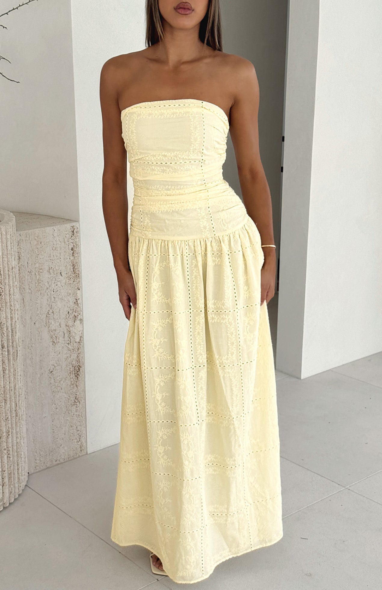 Bittersweet Babe Strapless Broderie Maxi Dress Butter